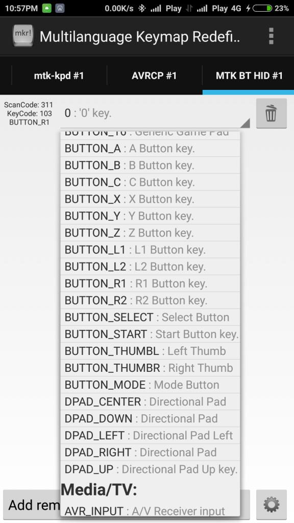KeyMapRedefiner list of possible keys