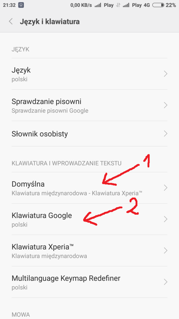 zmienianie języka i typu klawiatury